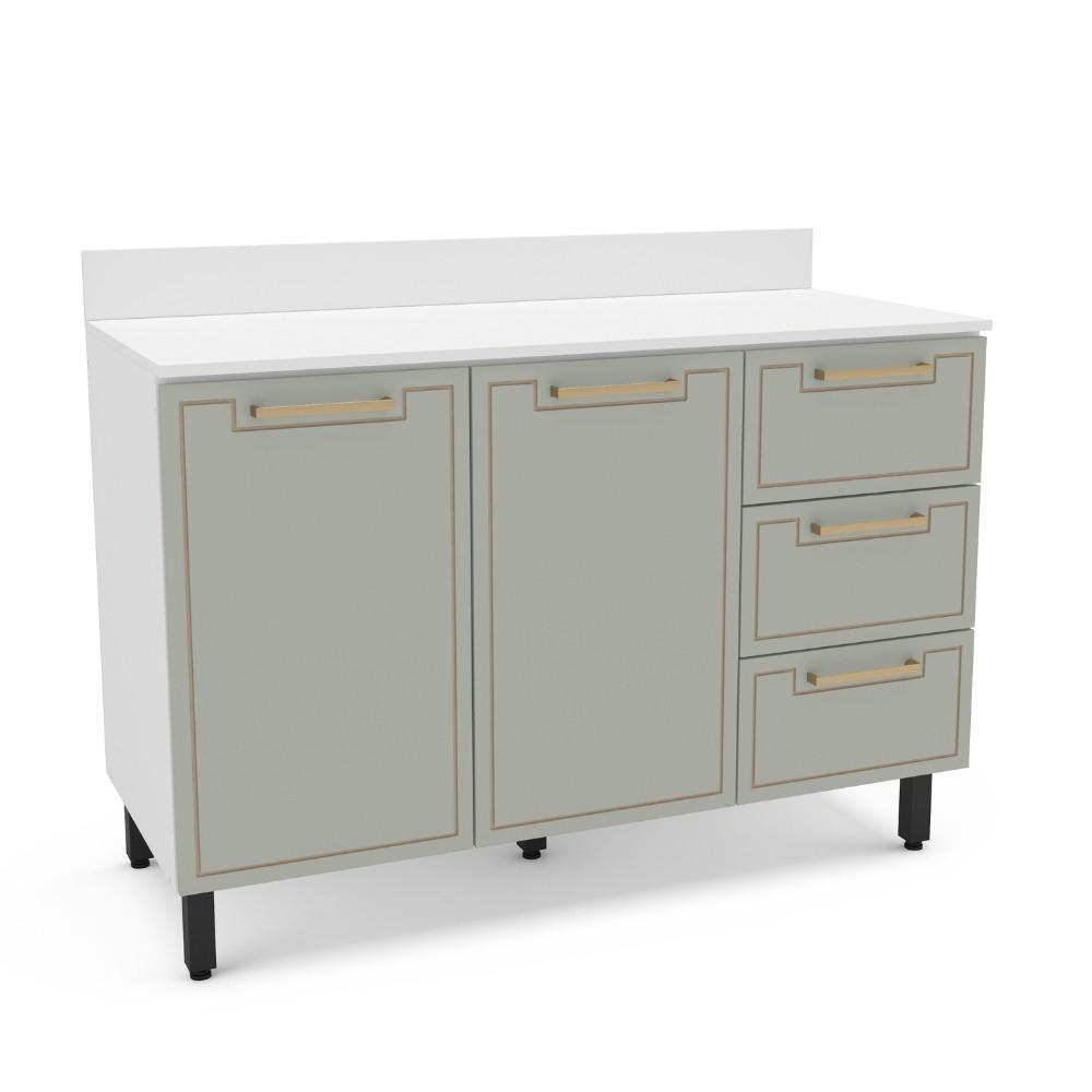 Balcão de Pia 2 Portas 3 Gavetas 120cm com Tampo Amara Politorno - 1