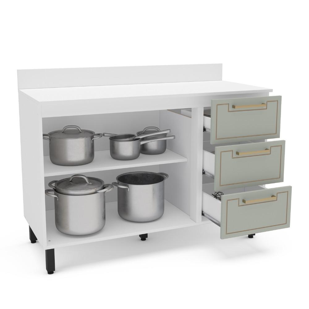 Balcão de Pia 2 Portas 3 Gavetas 120cm com Tampo Amara Politorno - 2