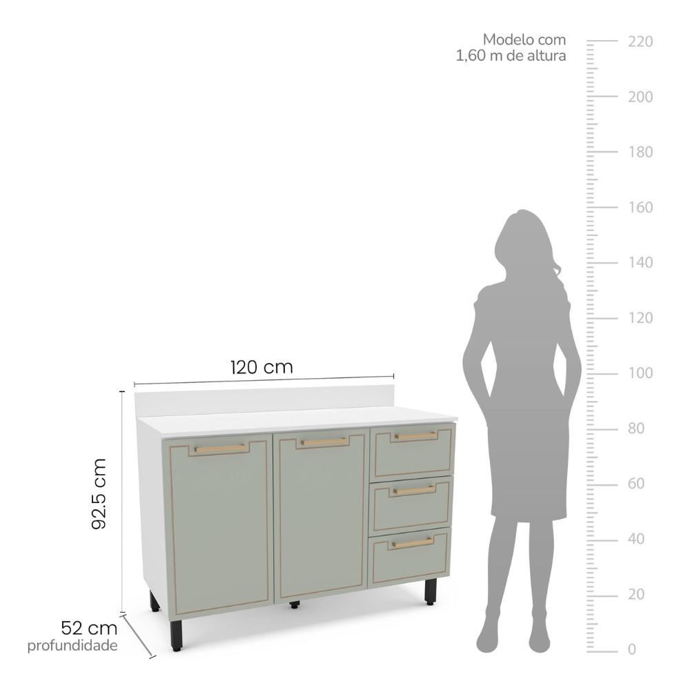 Balcão de Pia 2 Portas 3 Gavetas 120cm com Tampo Amara Politorno - 3