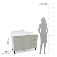 Balcão de Pia 2 Portas 3 Gavetas 120cm com Tampo Amara Politorno - 3