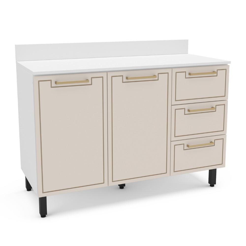 Balcão de Pia 2 Portas 3 Gavetas 120cm com Tampo Amara Politorno - 1