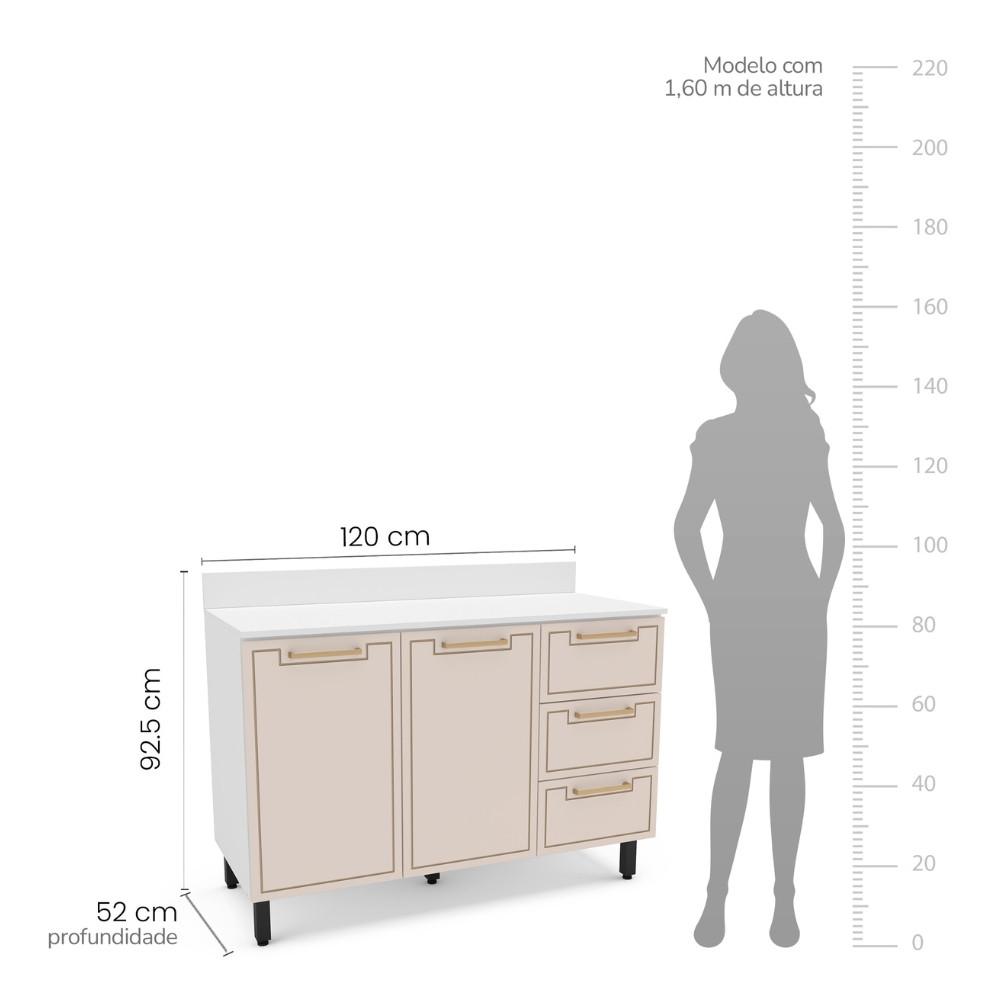 Balcão de Pia 2 Portas 3 Gavetas 120cm com Tampo Amara Politorno - 3