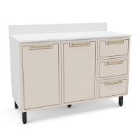 Balcão de Pia 2 Portas 3 Gavetas 120cm com Tampo Amara Politorno - 1