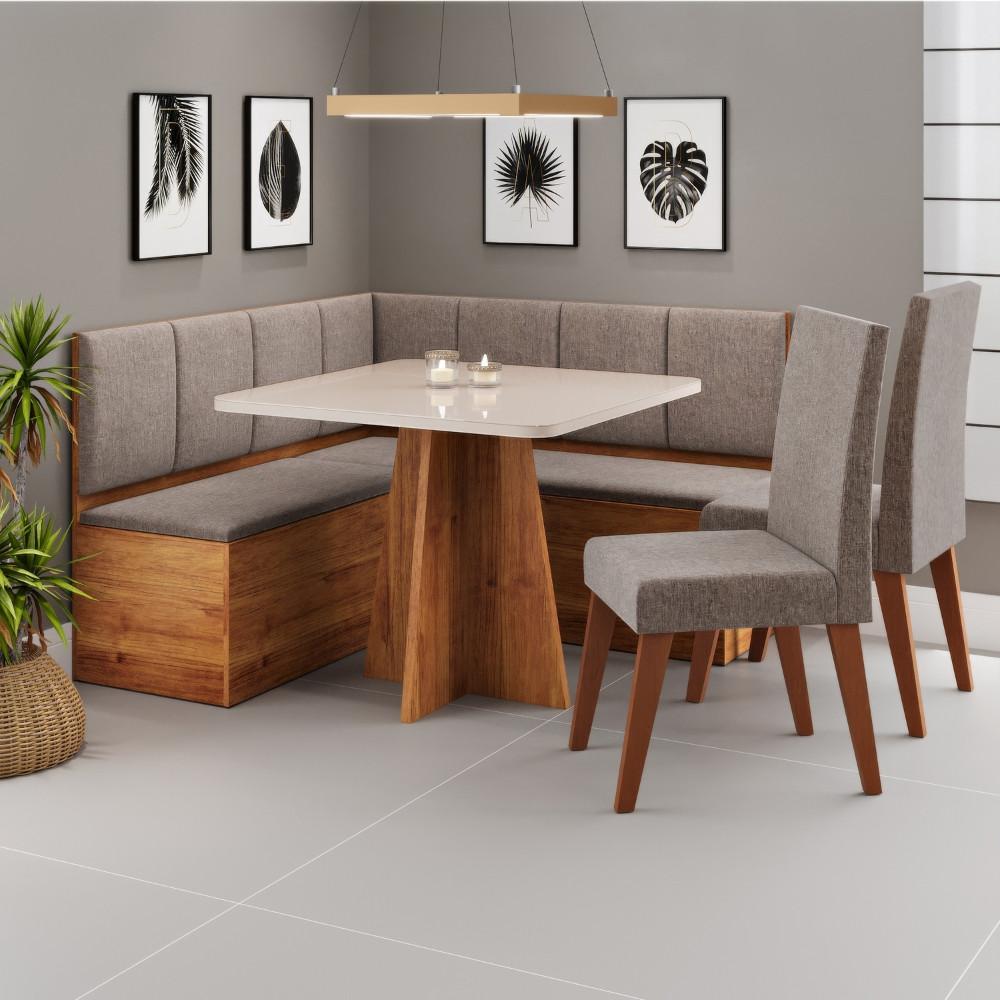 Canto Alemão com Baú Syrah com tampo de Vidro com 2 Cadeiras Milão Viero - 1