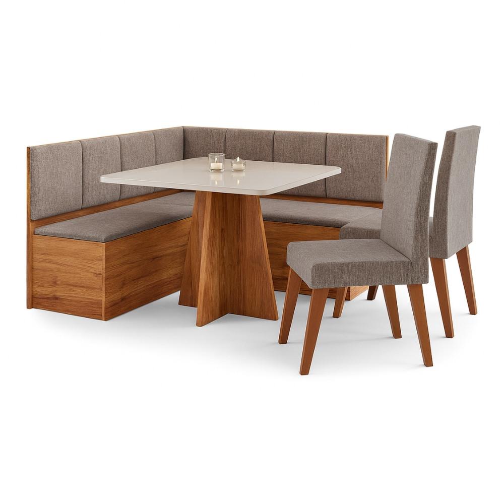 Canto Alemão com Baú Syrah com tampo de Vidro com 2 Cadeiras Milão Viero - 2