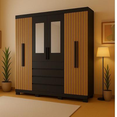 Guarda Roupa Casal com Espelho 6 Portas 4 Gavetas e Pés Manuela Damulti