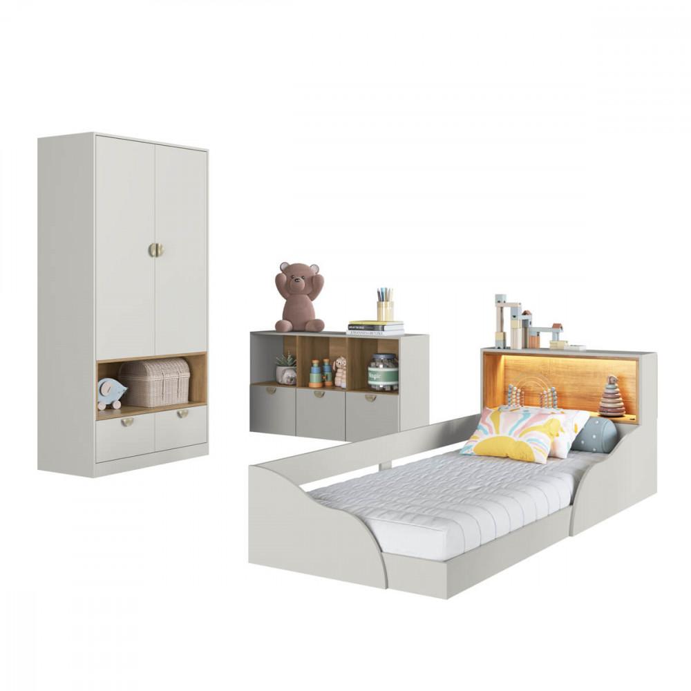 Quarto Infantil Cama Solteiro Montessoriana Led Cômoda e Guarda Roupas CJ078 Lille - 2