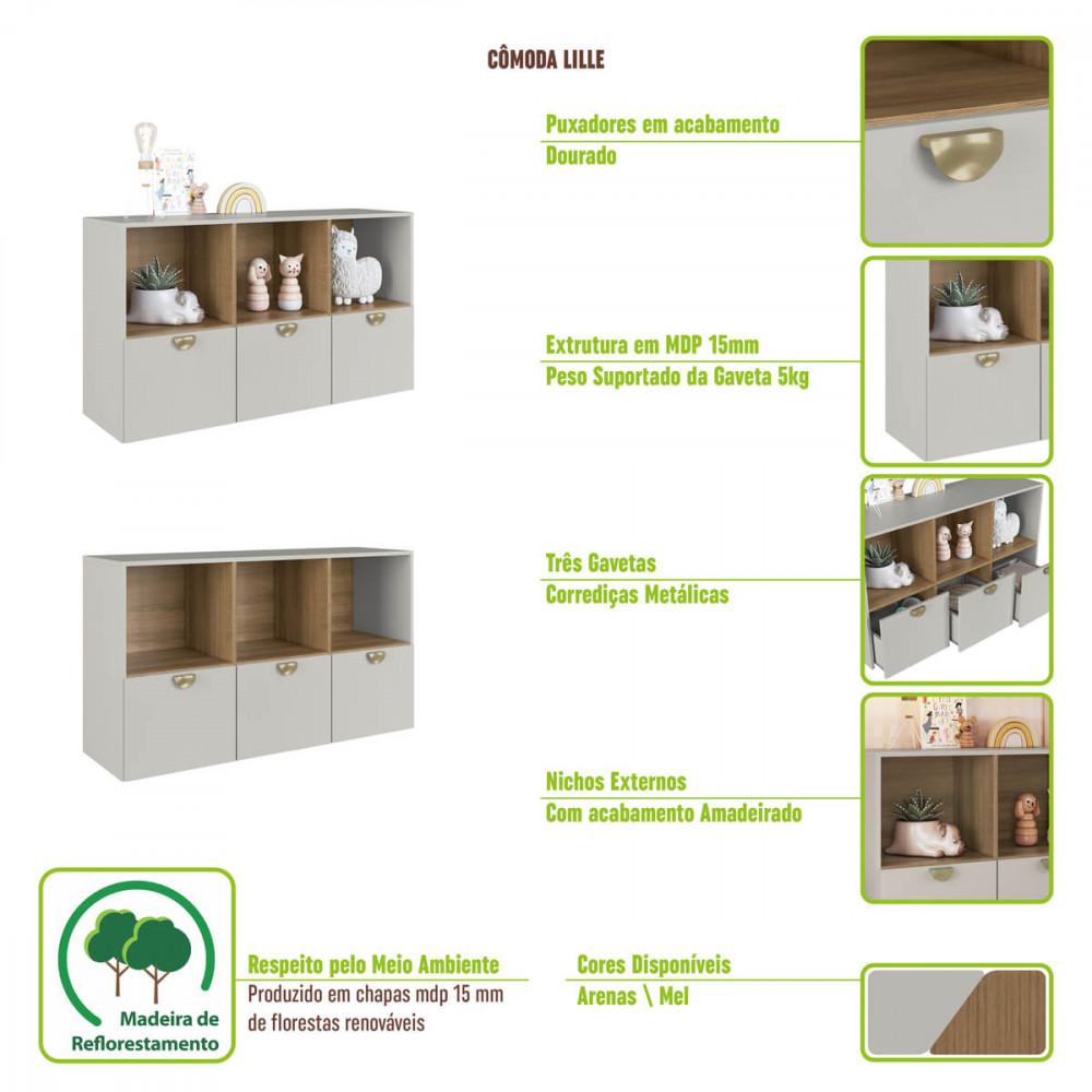 Quarto Infantil Cama Solteiro Montessoriana Led Cômoda e Guarda Roupas CJ078 Lille - 8