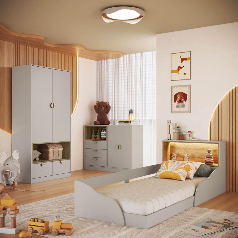 Quarto Infantil Cama Solteiro Montessoriana Led Cômoda Guarda roupa CJ076 Lille Art In Móveis - 1