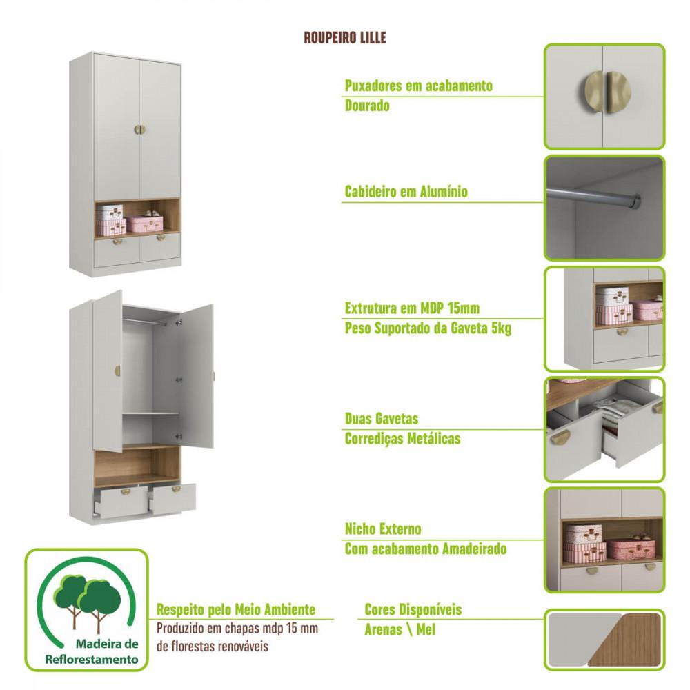 Quarto Infantil Cama Solteiro Montessoriana Led Cômoda Guarda roupa CJ076 Lille Art In Móveis - 6