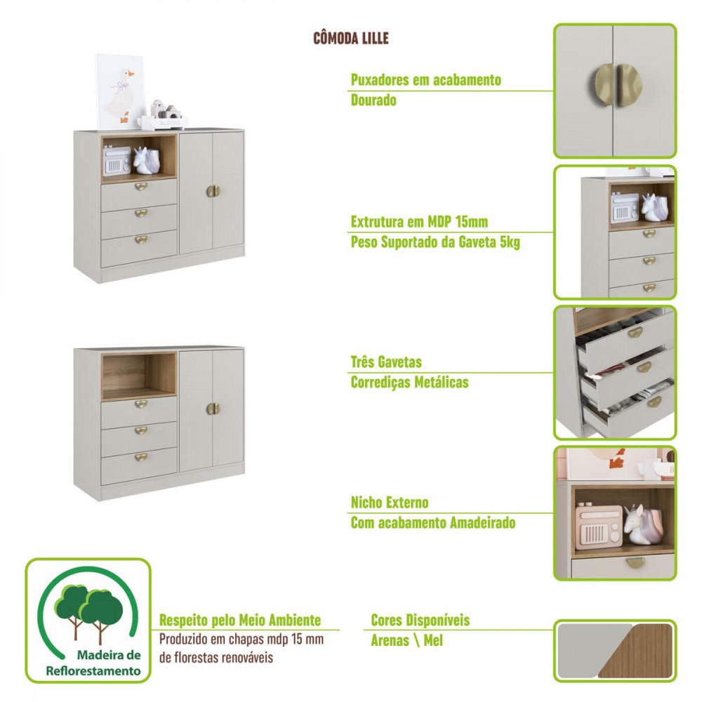 Quarto Infantil Cama Solteiro Montessoriana Led Cômoda Guarda roupa CJ076 Lille Art In Móveis - 9