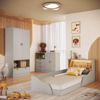 Quarto Infantil Cama Solteiro Montessoriana Led Cômoda Guarda roupa CJ076 Lille Art In Móveis - 1