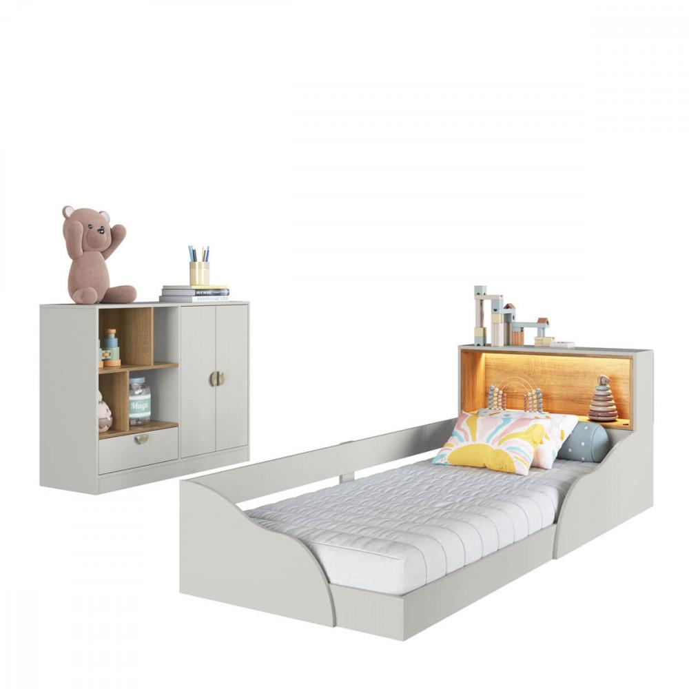 Quarto Infantil Cama Solteiro Montessoriana Led e Cômoda 1 Gaveta Lille - 2