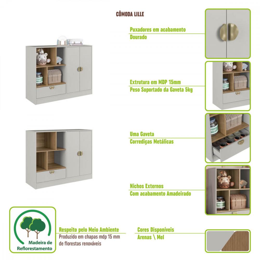 Quarto Infantil Cama Solteiro Montessoriana Led e Cômoda 1 Gaveta Lille - 5