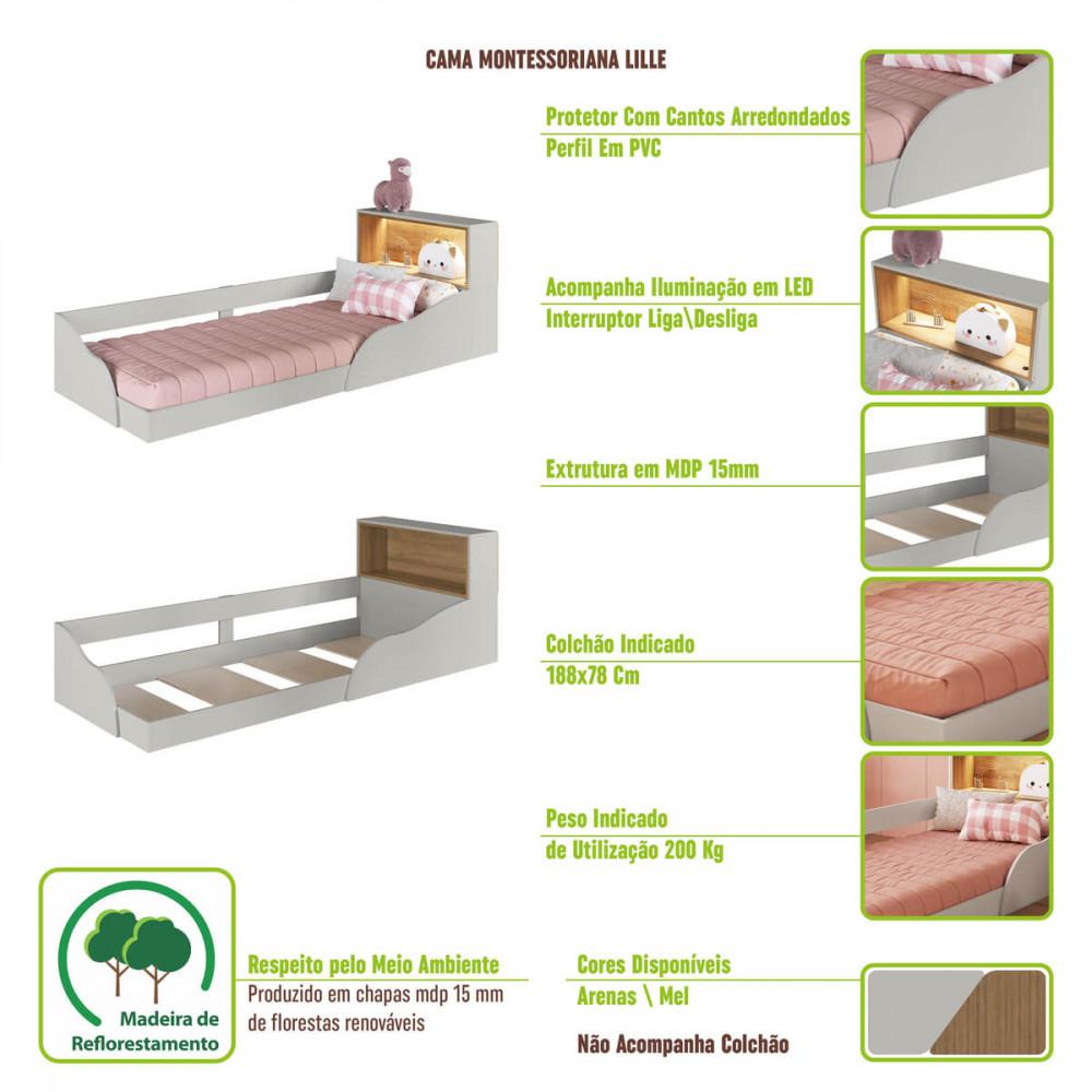 Quarto Infantil Cama Solteiro Montessoriana Led e Cômoda 1 Gaveta Lille - 6