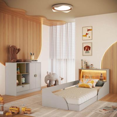 Quarto Infantil Cama Solteiro Montessoriana Led e Cômoda 1 Gaveta Lille