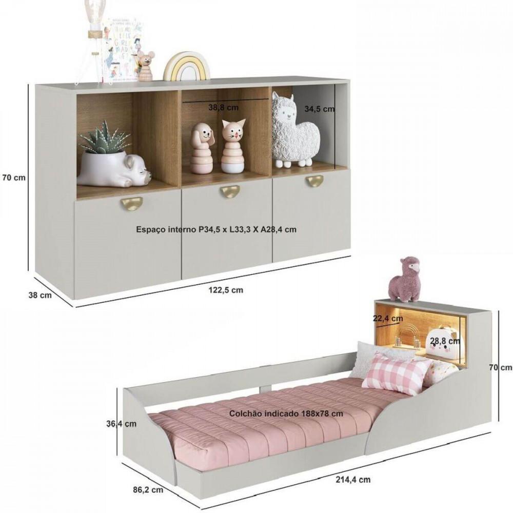 Quarto Infantil Cama Solteiro Montessoriana Led e Cômoda CJ082 Lille - 3