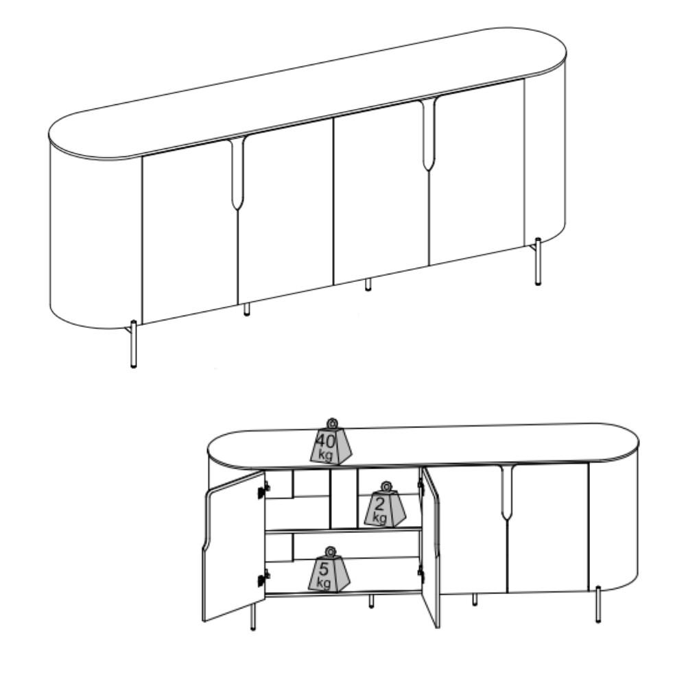 Aparador Buffet 4 Portas com Pés Cleo DJ Móveis - 3
