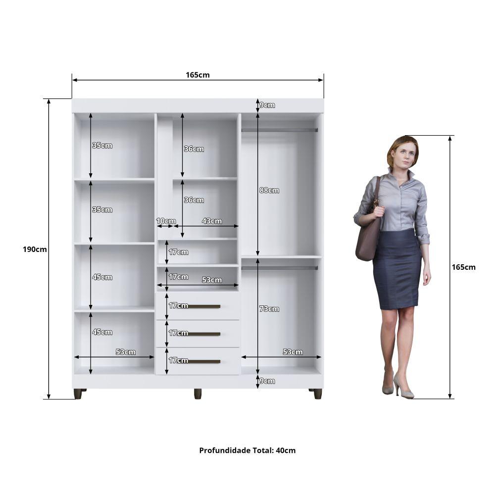 Guarda Roupa Casal com Espelho 5 Portas 3 Gavetas e Pés Europa Faimec - 4