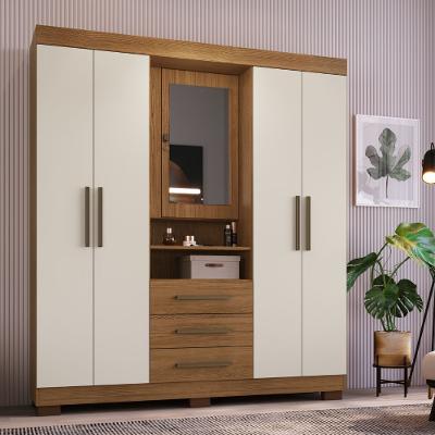 Guarda Roupa Casal com Espelho 5 Portas 3 Gavetas e Pés Europa Faimec