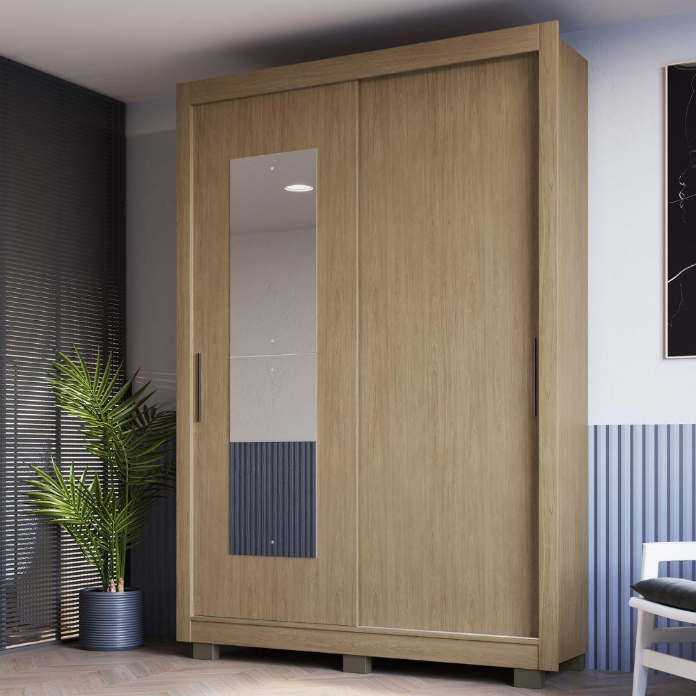 Guarda Roupa Solteiro com Espelho 2 Portas de Correr e Pés Turquia Faimec - 1