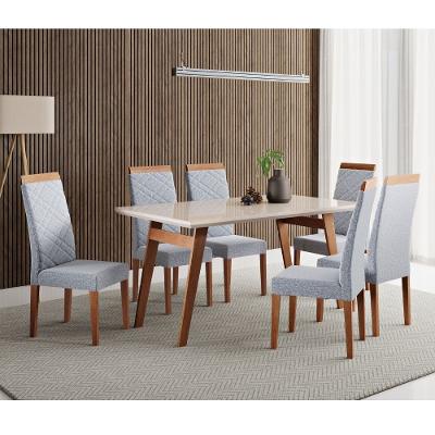 Conjunto Sala de Jantar Mesa 154cm com Tampo de Vidro Onix com 6 Cadeiras Atlas Madetal
