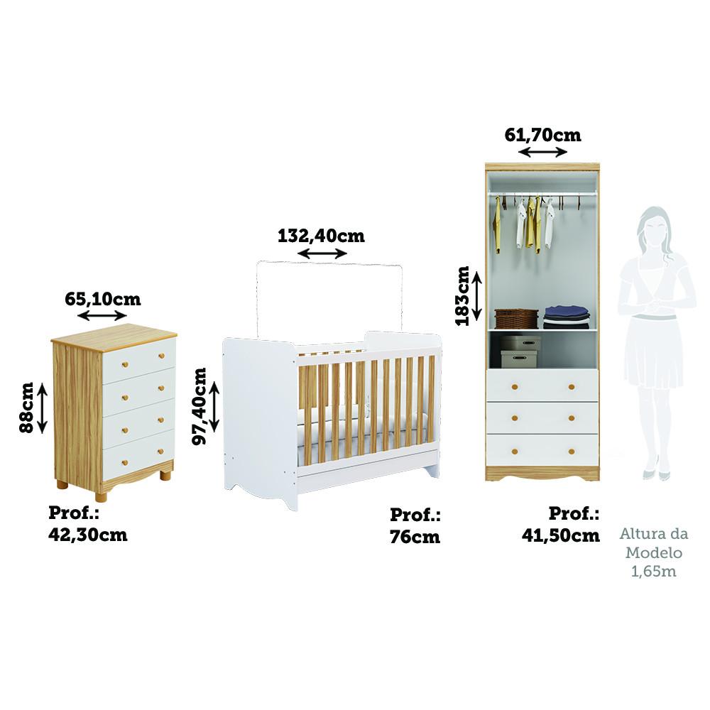 Quarto de Bebê Completo com Berço Minicama Ben Guarda Roupa Smim New e Cômoda Junior New MDF Móveis Peroba - 3