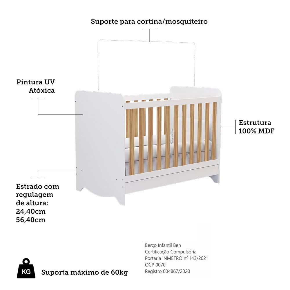 Quarto de Bebê Completo com Berço Minicama Ben Guarda Roupa Smim New e Cômoda Junior New MDF Móveis Peroba - 4