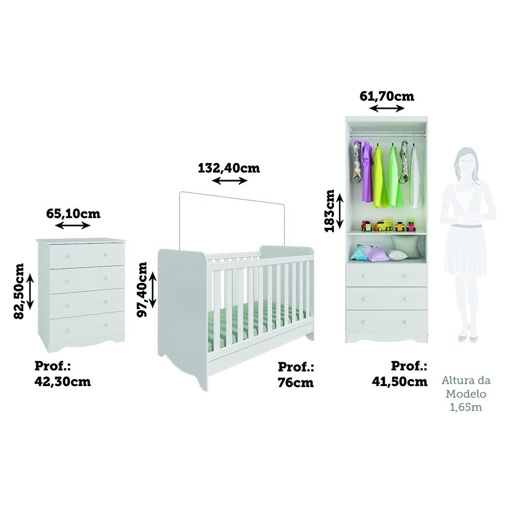 Quarto de Bebê Completo com Berço Minicama Ben Guarda Roupa Smim New e Cômoda Junior New MDF Móveis Peroba - 3