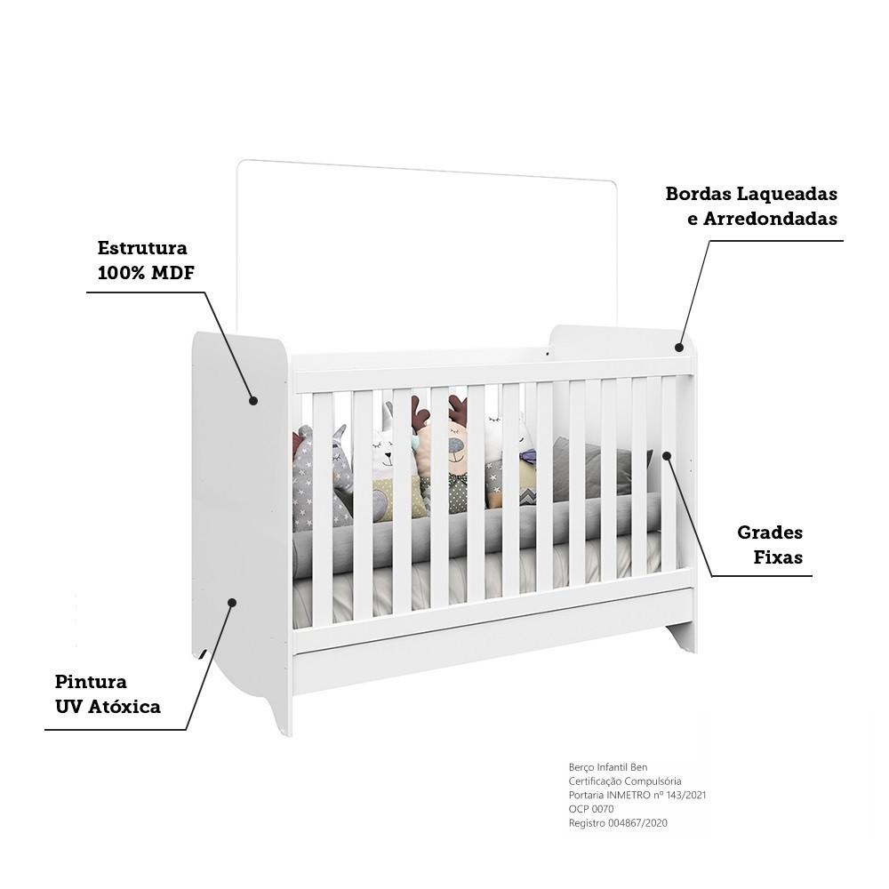 Quarto de Bebê Completo com Berço Minicama Ben Guarda Roupa Smim New e Cômoda Junior New MDF Móveis Peroba - 4