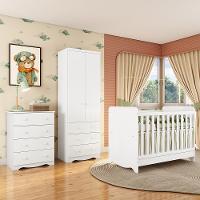 Quarto de Bebê Completo com Berço Minicama Ben Guarda Roupa Smim New e Cômoda Junior New MDF Móveis Peroba - 1