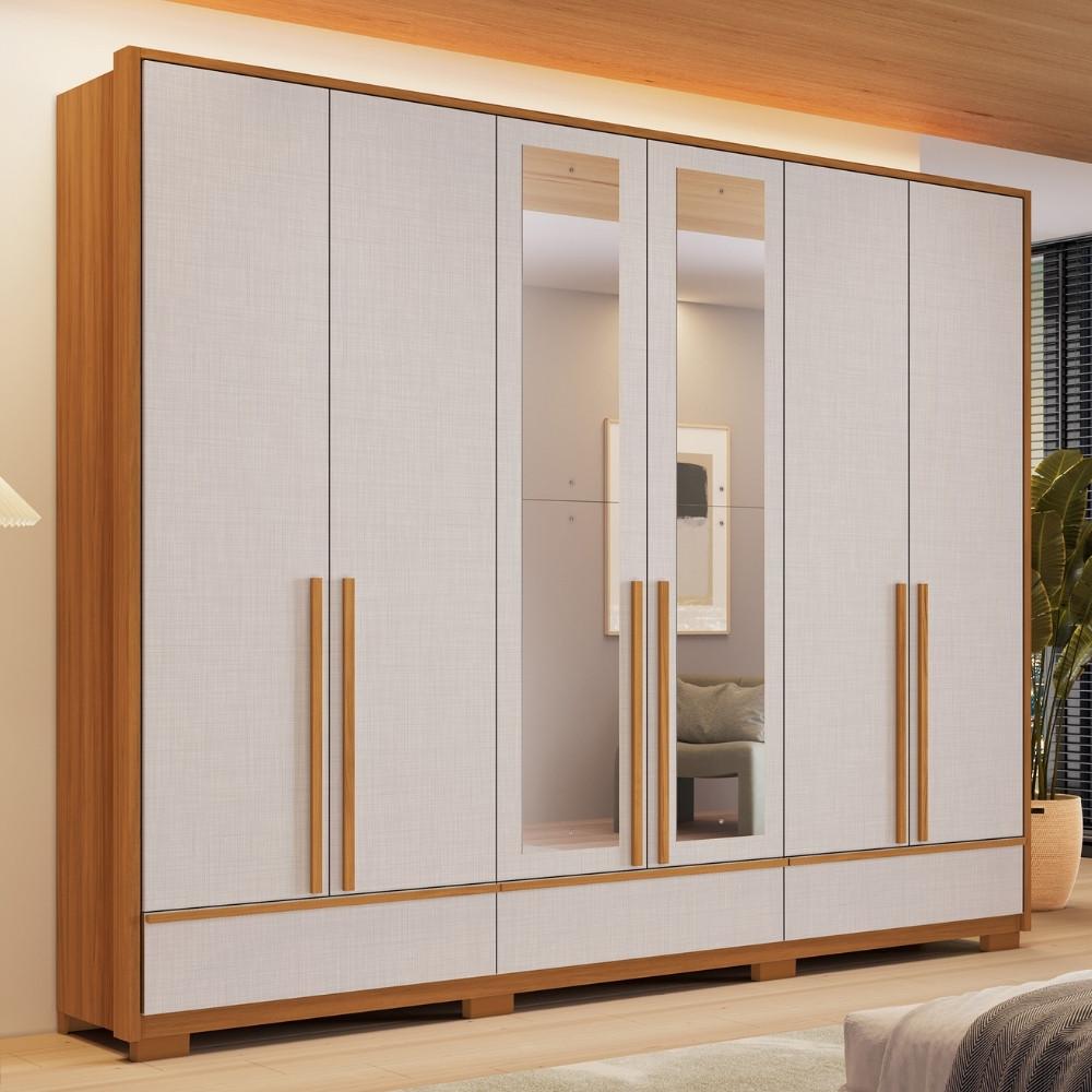 Guarda Roupa Casal com Espelho 6 Portas 3 Gavetas e Pés Em MDF NT6035E Notável Móveis - 1