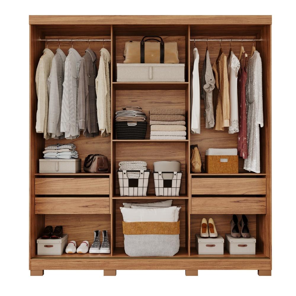 Guarda Roupa Casal com Espelho e Pés 3 Portas de Correr 100 MDF Búzios Panan - 3