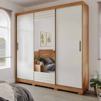 Guarda Roupa Casal com Espelho e Pés 3 Portas de Correr 100 MDF Búzios Panan