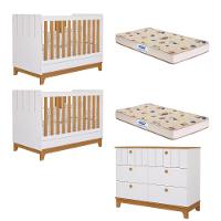 Quarto Bebê Gêmeos Berço Mini Cama  Cômoda 6 gavetas Liza e 2 Colchões Gazin Permobili - 2