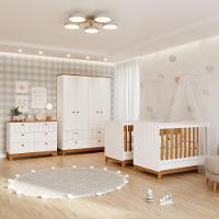 Quarto Bebê Gêmeos com 2 Berços Mini Cama Cômoda e Guarda Roupa Liza e 2 Colchões Gazin Permobili - 2