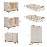 Quarto Bebê Gêmeos com 2 Berços Mini Cama Cômoda e Guarda Roupa Liza e 2 Colchões Gazin Permobili - 3