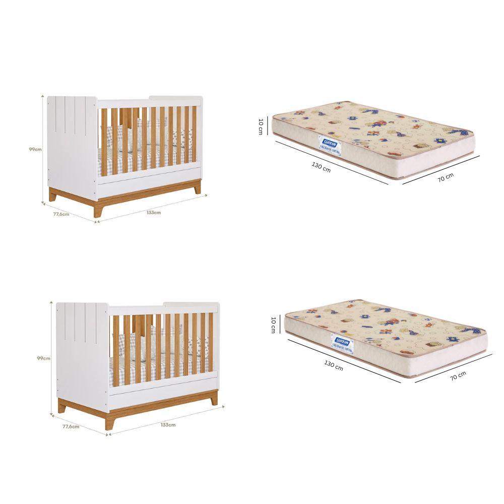 Quarto bebê gêmeos com 2 Berços Mini Cama Liza com 2 Colchões Gazin Permobili - 1