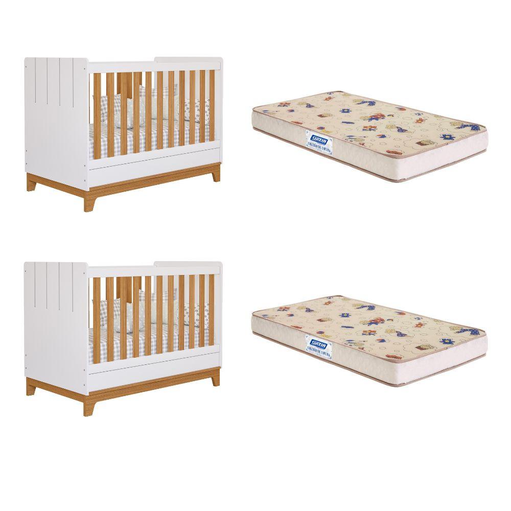 Quarto bebê gêmeos com 2 Berços Mini Cama Liza com 2 Colchões Gazin Permobili - 2