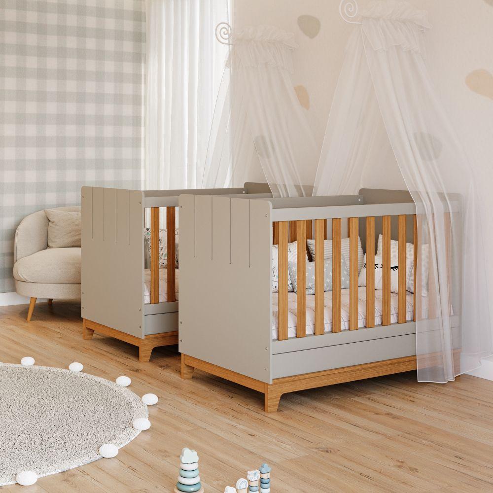 Quarto bebê gêmeos com 2 Berços Mini Cama Liza com 2 Colchões Gazin Permobili - 4