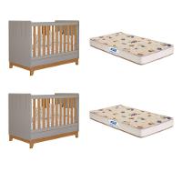 Quarto bebê gêmeos com 2 Berços Mini Cama Liza com 2 Colchões Gazin Permobili - 1