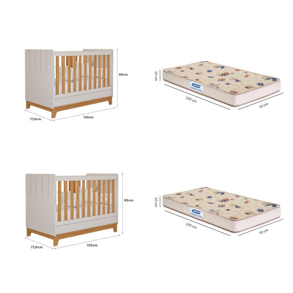 Quarto bebê gêmeos com 2 Berços Mini Cama Liza com 2 Colchões Gazin Permobili - 2
