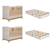 Quarto bebê gêmeos com 2 Berços Mini Cama Liza com 2 Colchões Gazin Permobili - 1