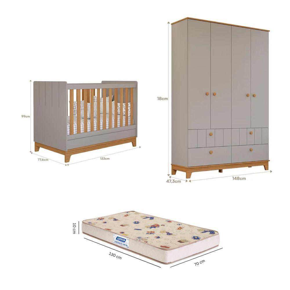 Quarto de Bebê com Guarda Roupa Berço e Colchão Liza Permobili - 2