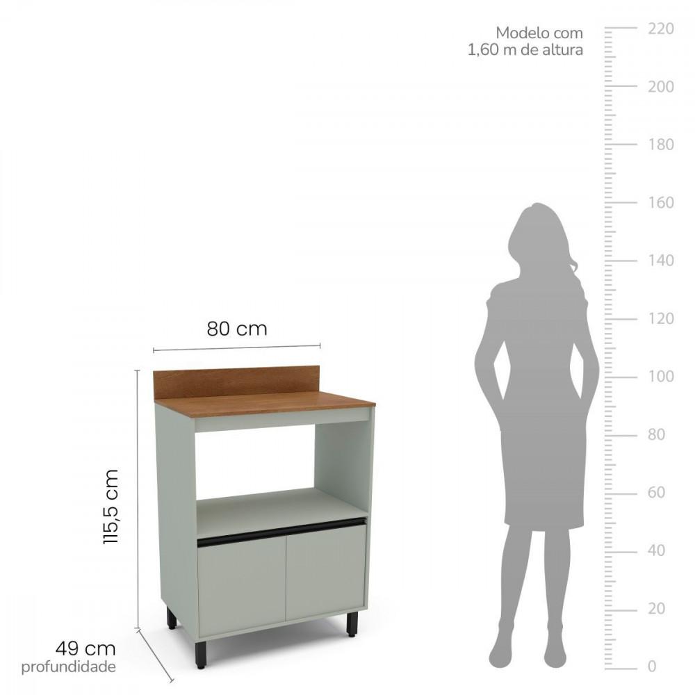 Balcão 2 Portas 80cm com Nicho e Tampo Koya Politorno Móveis - 4