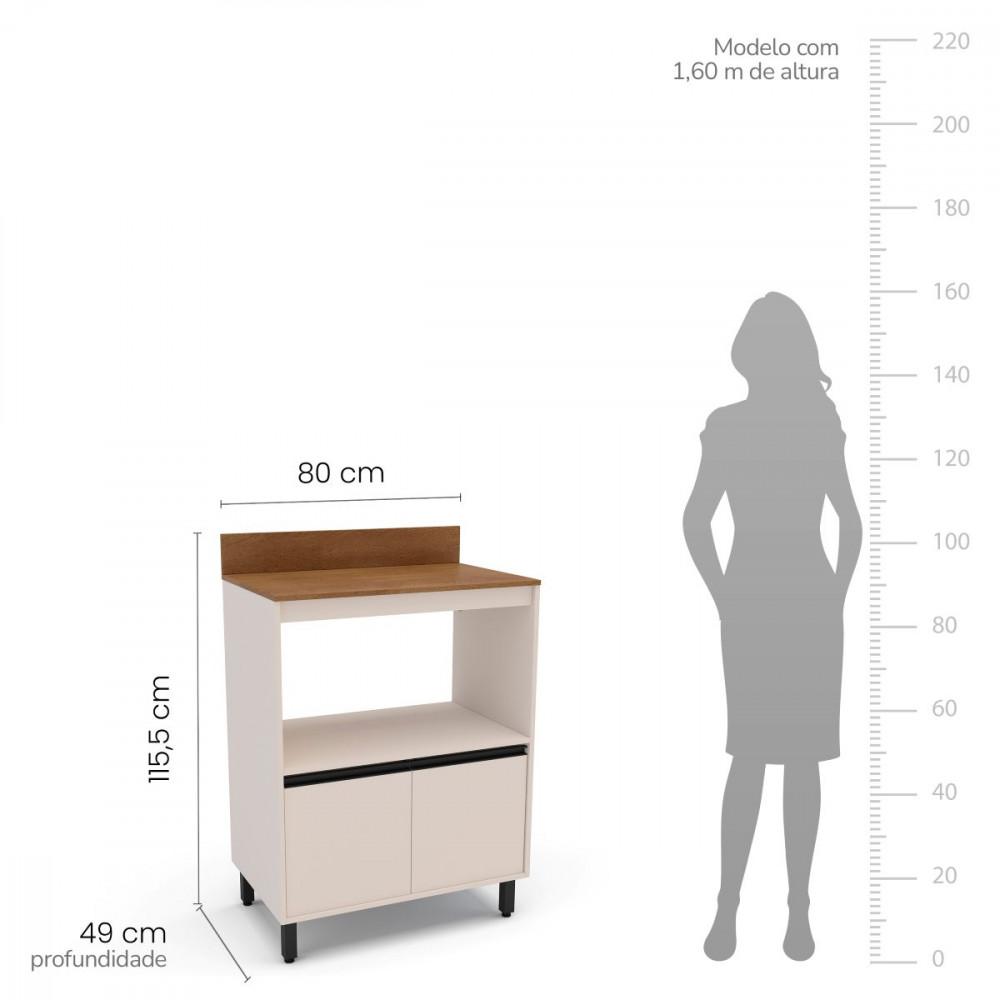 Balcão 2 Portas 80cm com Nicho e Tampo Koya Politorno Móveis - 4
