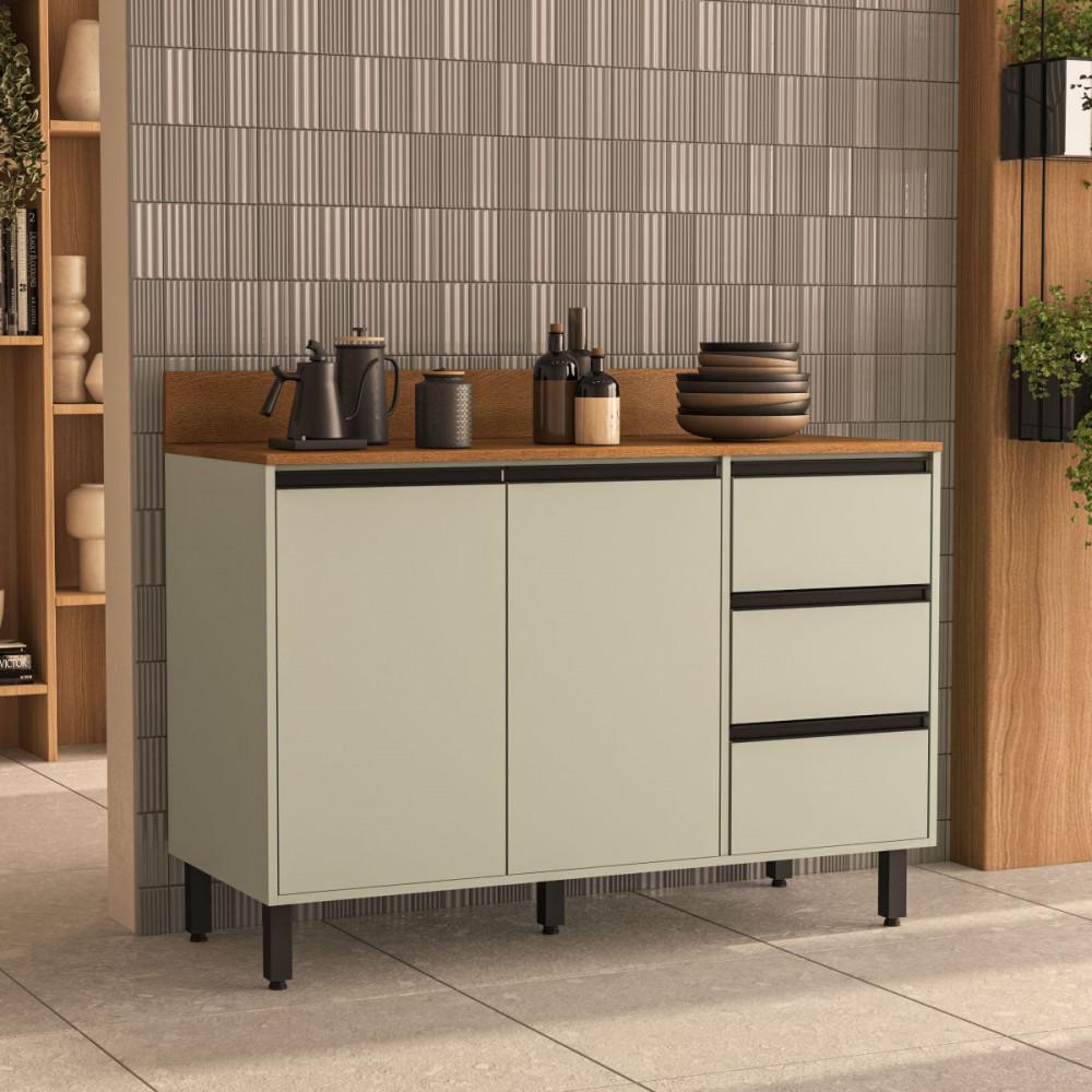 Balcão de Pia 2 Portas 3 Gavetas com Tampo Koya Politorno Móveis - 1