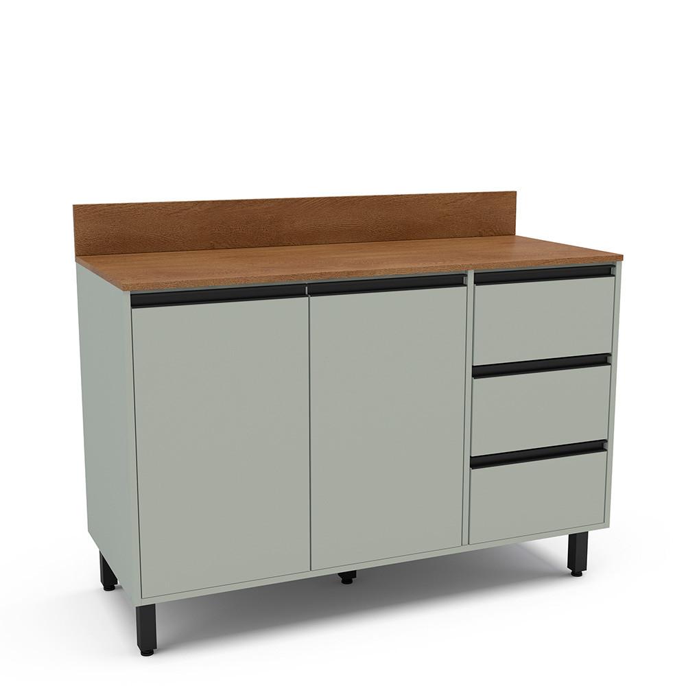 Balcão de Pia 2 Portas 3 Gavetas com Tampo Koya Politorno Móveis - 2