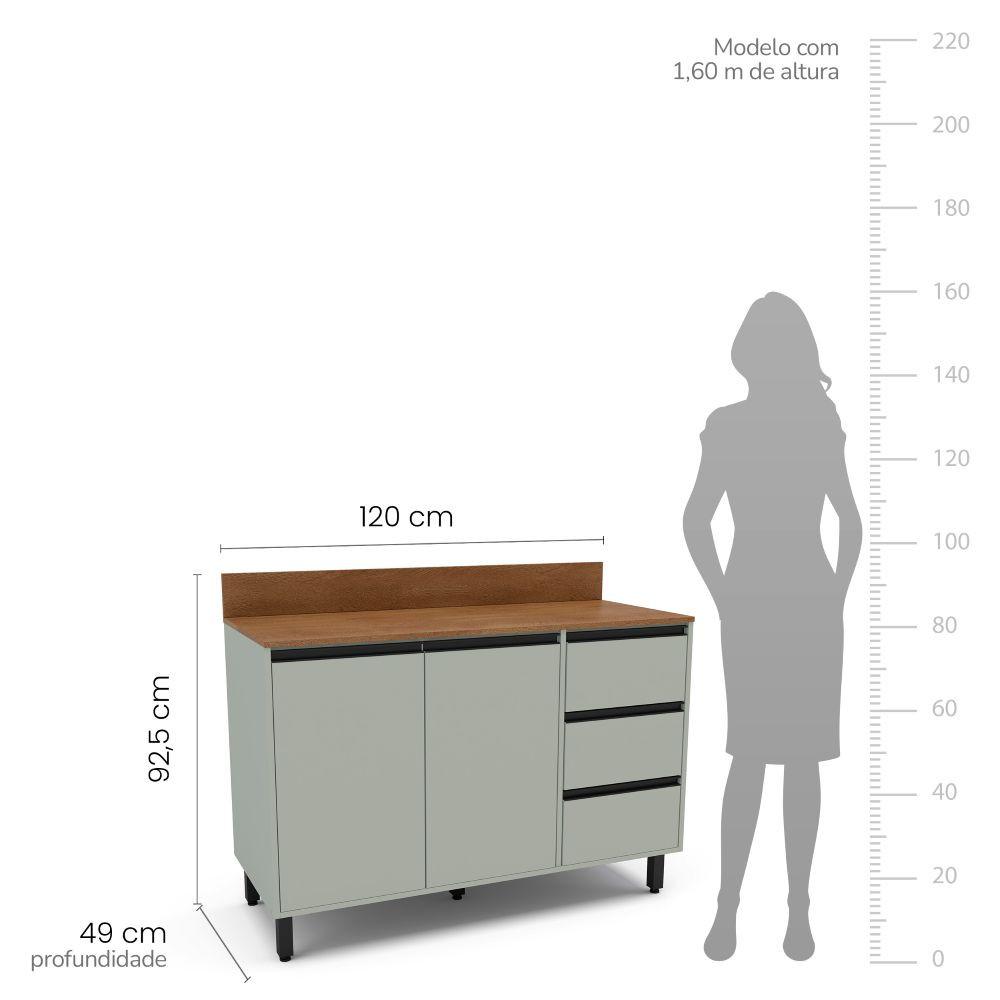 Balcão de Pia 2 Portas 3 Gavetas com Tampo Koya Politorno Móveis - 4