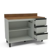 Balcão de Pia 2 Portas 3 Gavetas com Tampo Koya Politorno Móveis - 3